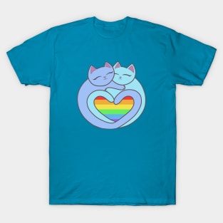 Rainbow Pride Flag Heart Cats Kawaii T-Shirt